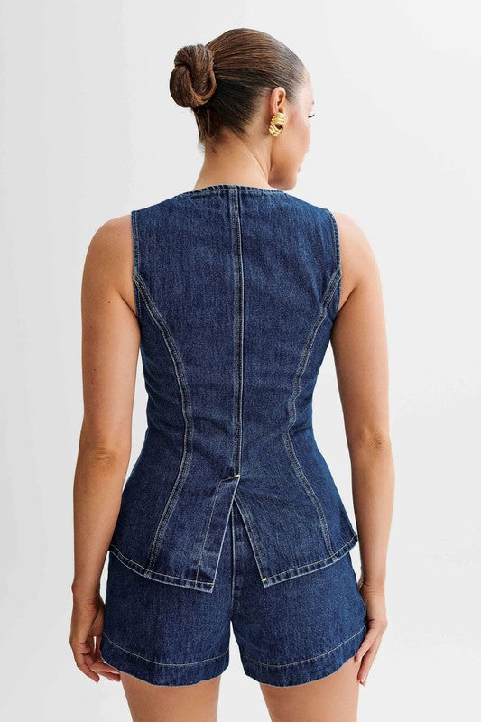 Women's Denim Two-Piece Set Stylish Matching Co-Ord Outfit