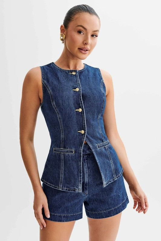 Women's Denim Two-Piece Set Stylish Matching Co-Ord Outfit