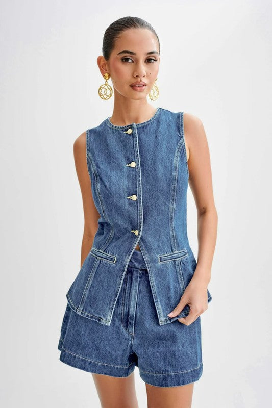 Women's Denim Two-Piece Set Stylish Matching Co-Ord Outfit