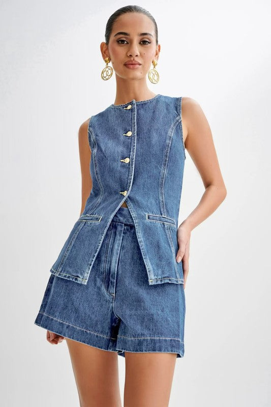 Women's Denim Two-Piece Set Stylish Matching Co-Ord Outfit