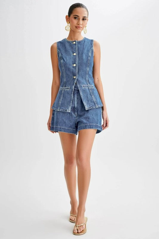 Women's Denim Two-Piece Set Stylish Matching Co-Ord Outfit