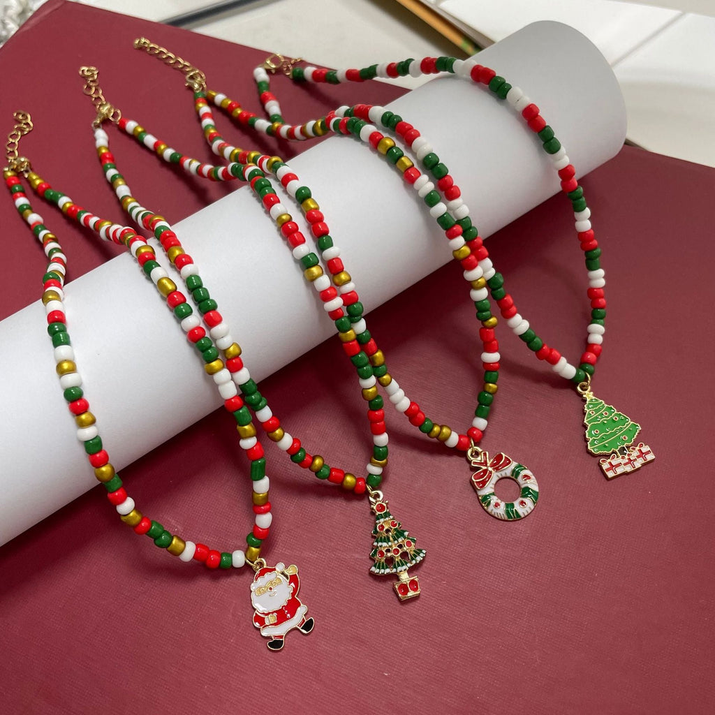 Amazon Cross-border Christmas Acrylic Rice Beads Necklace Santa Claus And Other Pendants Factory Direct Approval