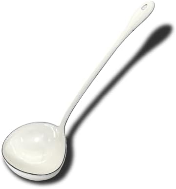White Soup Ladle Spoons 13.7 Inch Big Serving Cooking Spoons Enamel Steel Stew