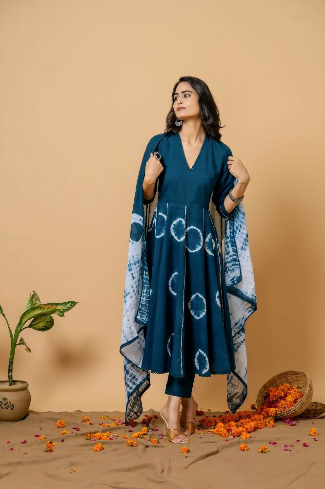 Navy Blue Tie & Dye Cotton Suit Set