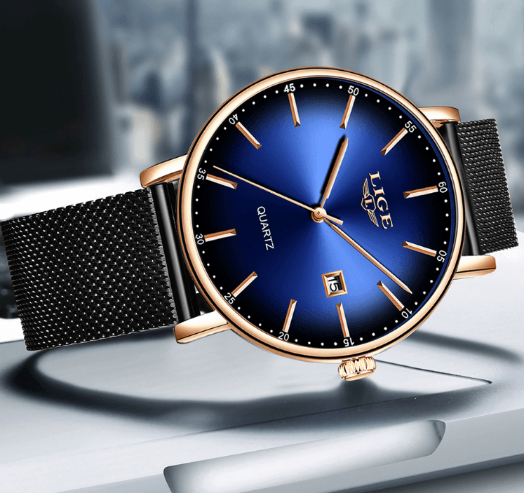 LIGE Men's Elegant Stainless Steel Dress Watch with Date Display