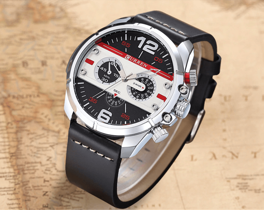 Men's Waterproof Retro Chronograph Watch with Leather Strap