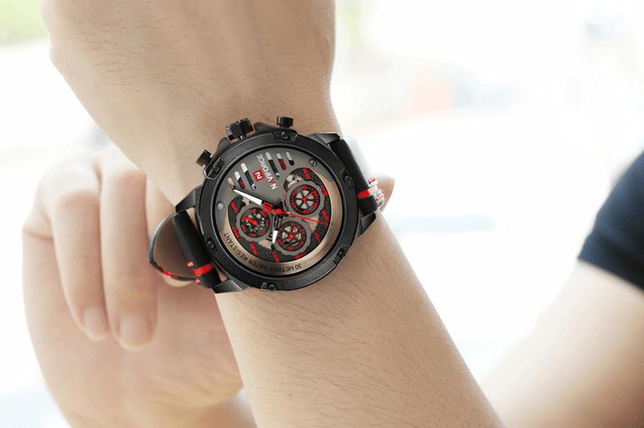 Men's Waterproof Sports Watch with Leather Band & Chronometers