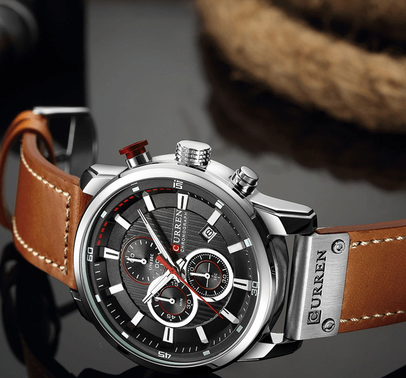 Men’s Elegant Sport Chronograph Watch with Leather Band