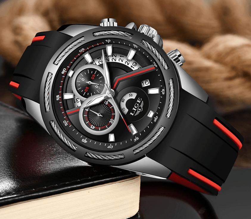 LIGE Men's Multifunction Sport Watch with Durable Rubber Strap