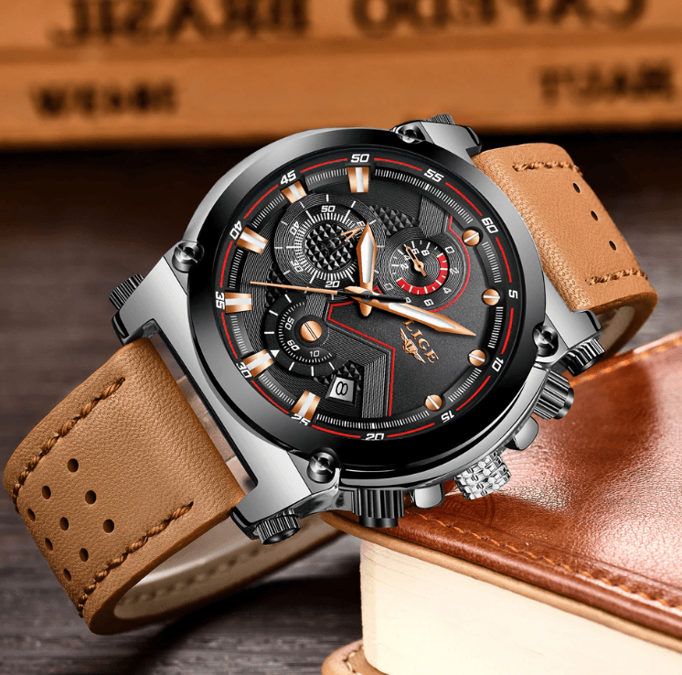 Modern Waterproof Quartz Watch with Genuine Leather Strap