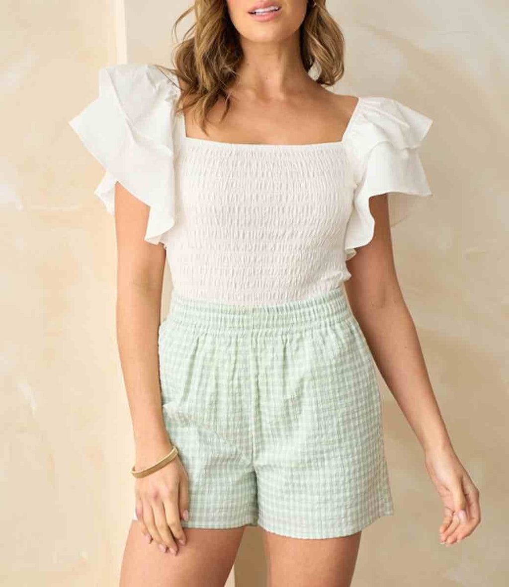Phoenix Checkered Shorts in Mint color featuring a classic checkered pattern