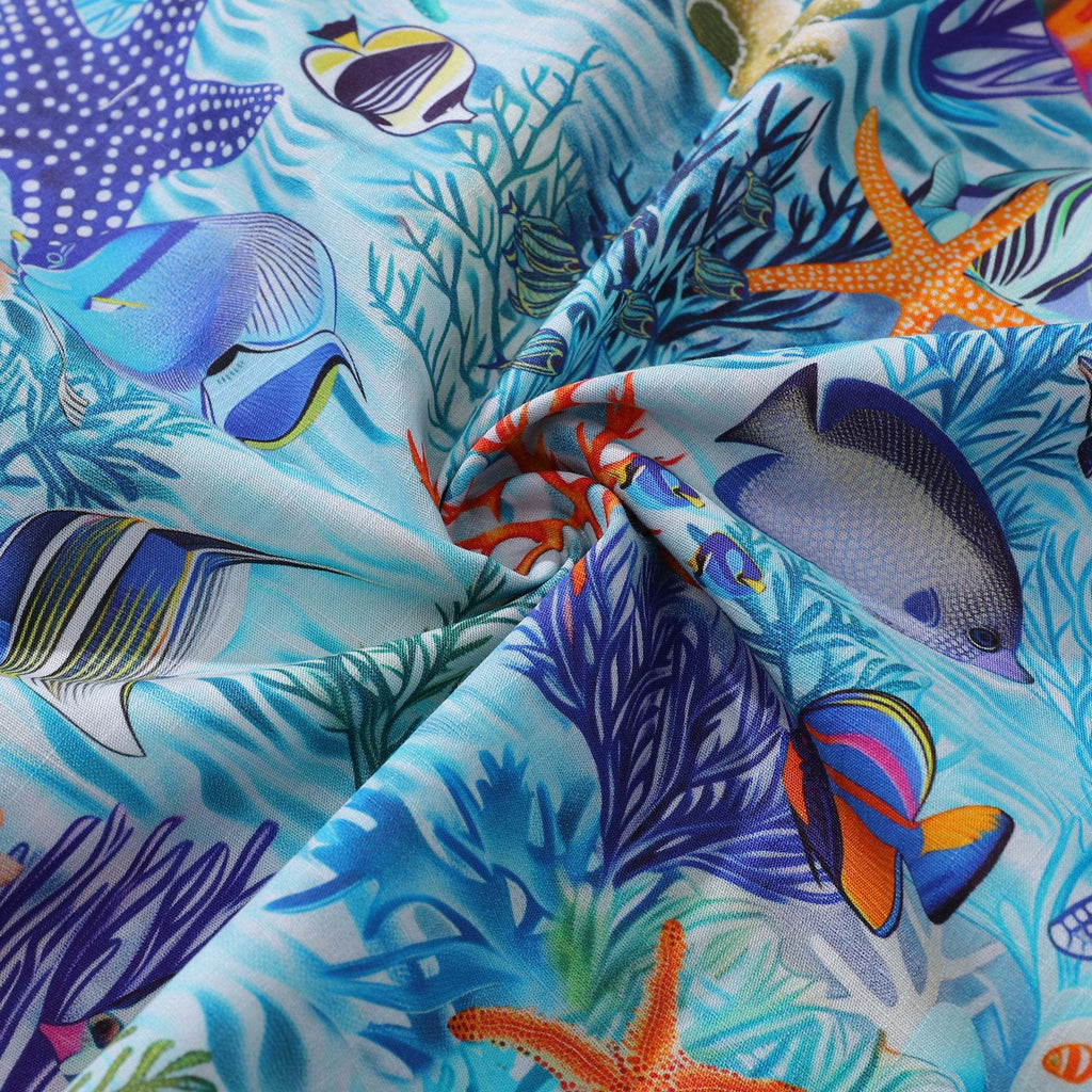 Hawaiian Shirt For Men Underwater Wonderland Button-down Shirt Short Sleeve 100% Cotton Shirt By Cigar