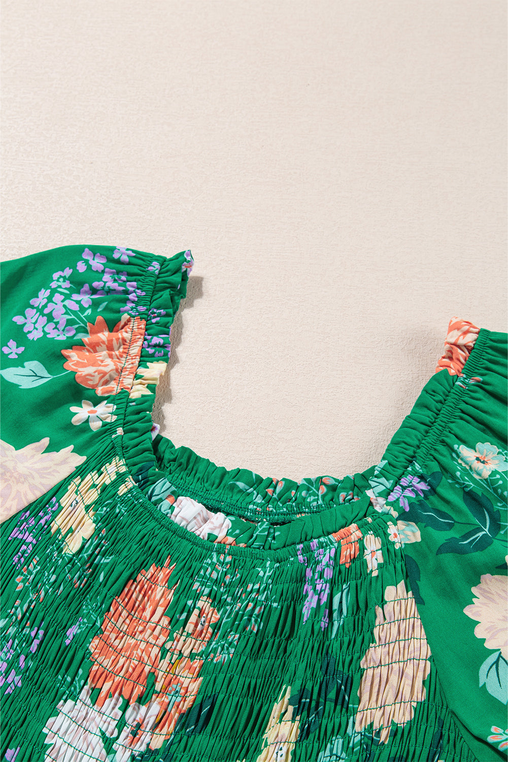 Floral Bubble Sleeve Smock Tiered Midi Dress