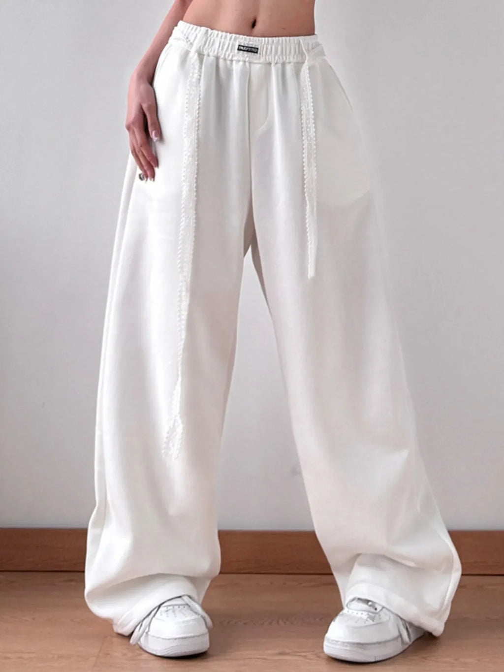 Women's Elastic Waist Wide Leg Pants with Drawstring Detail - Image 4