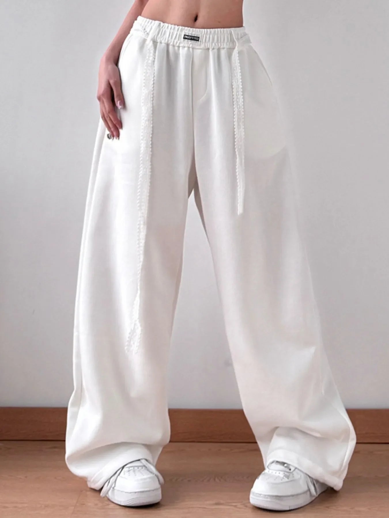 Women's Elastic Waist Wide Leg Pants with Drawstring Detail - Image 4