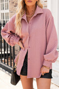 Sepia Rose Cable Texture Puff Sleeve Shacket | Loose Fit
