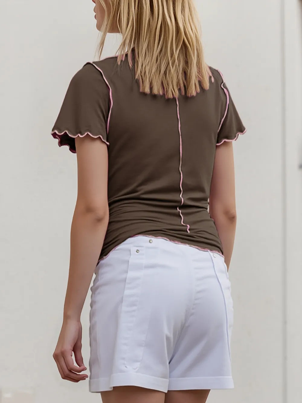 Basic Bae Contrast Trim Mock Neck Short Sleeve T-Shirt