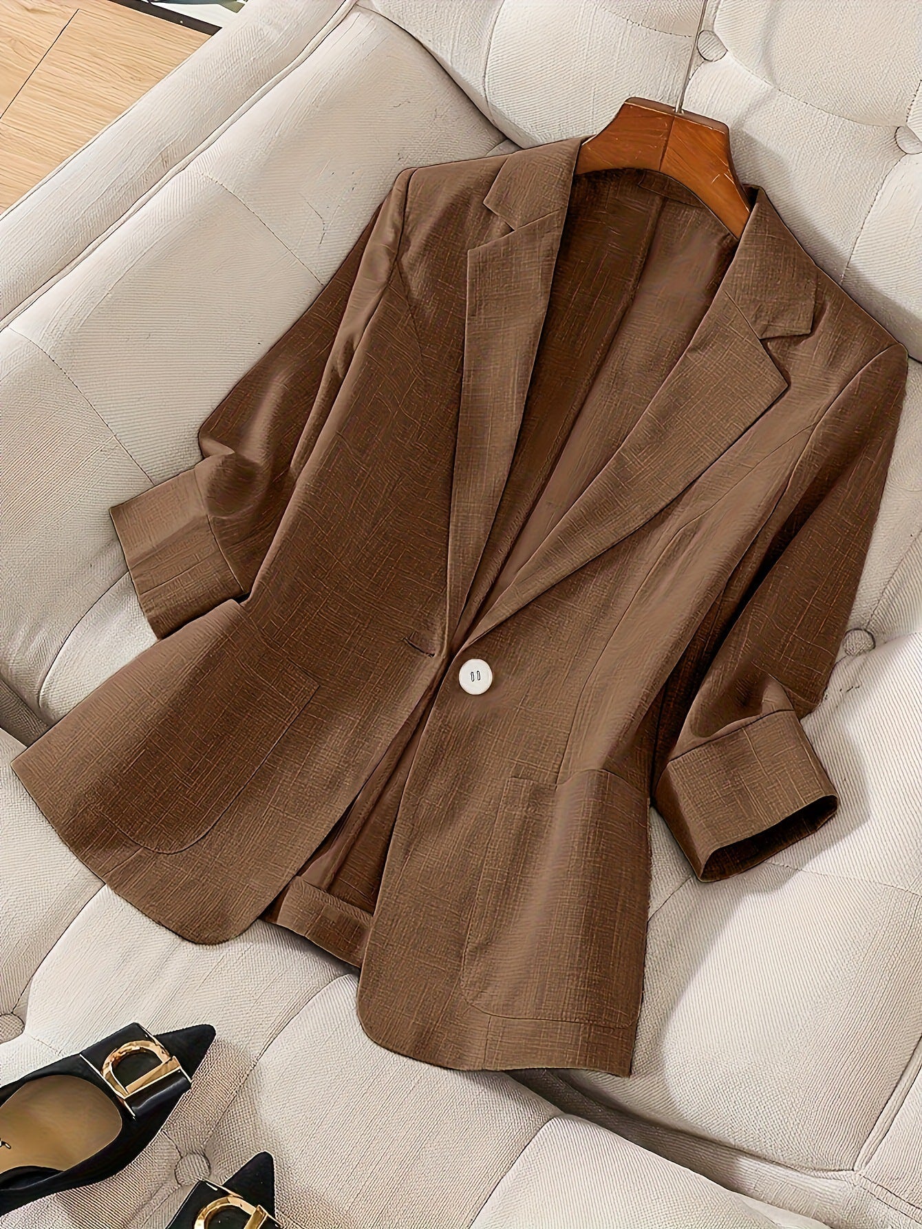 Women's Three-Quarter Sleeve Single-Button Casual Blazer - Image 8