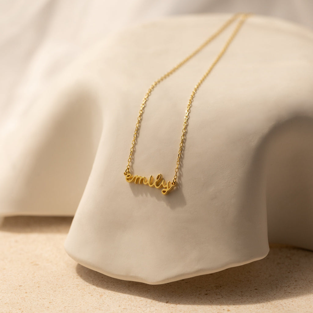 Custom Minimal Script Name Necklace in Gold