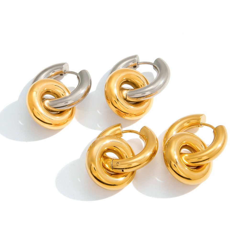 Stainless Steel Double-ring Earrings Light Luxury And High-end Autumnwinter Ear Accessories