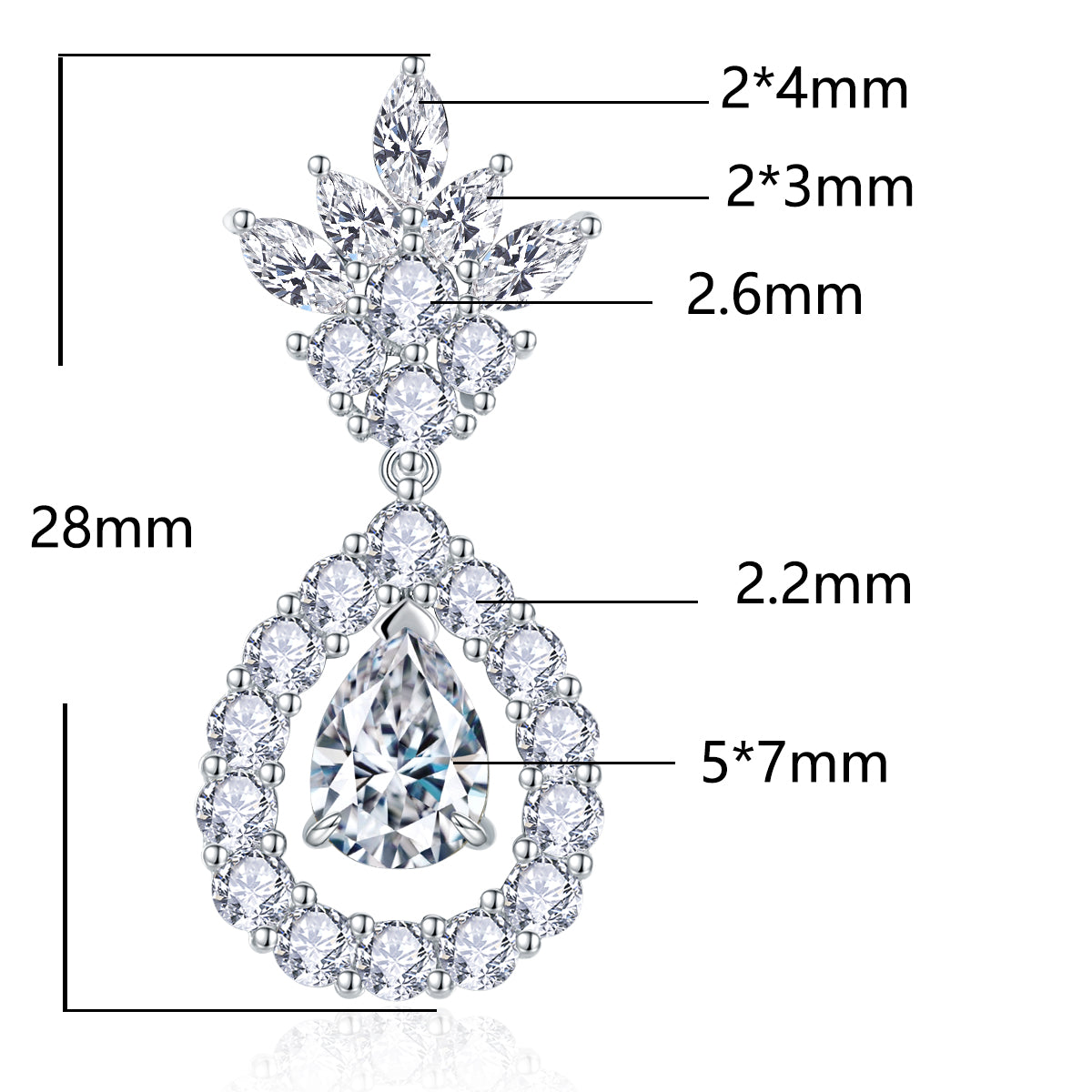 S925 Sterling Silver Pear Cut Moissanite Dangle Teardrop Earrings