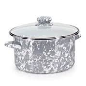 6qt Enamelware Stock Pot with Glass Lid, Black Swirl Spatterware