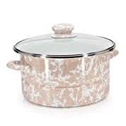 6qt Enamelware Stock Pot with Glass Lid, Black Swirl Spatterware
