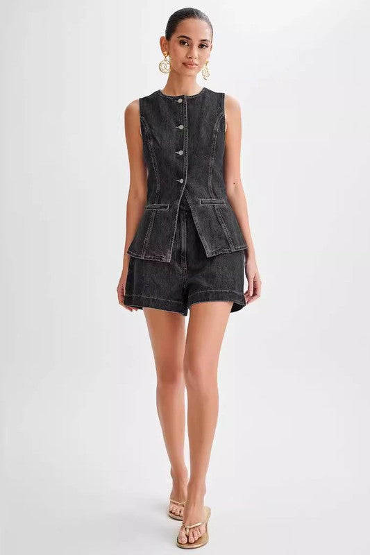 Women's Denim Two-Piece Set Stylish Matching Co-Ord Outfit
