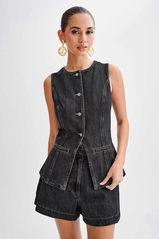 Women's Denim Two-Piece Set Stylish Matching Co-Ord Outfit