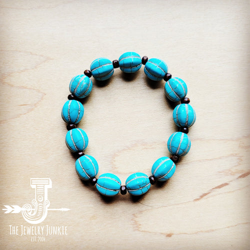 **Turquoise Blue Melon Beaded Stretch Bracelet 809g