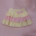 Yellow Pink Gingham Tiered Ruffle Mini Skirt with Bow - Image 4