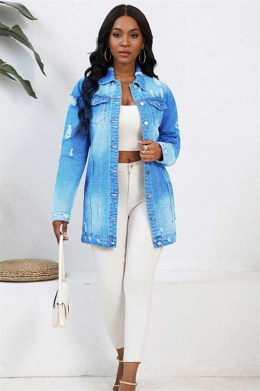 Women's Classic Denim Trucker Jacket - Casual Button-Up Outerwear