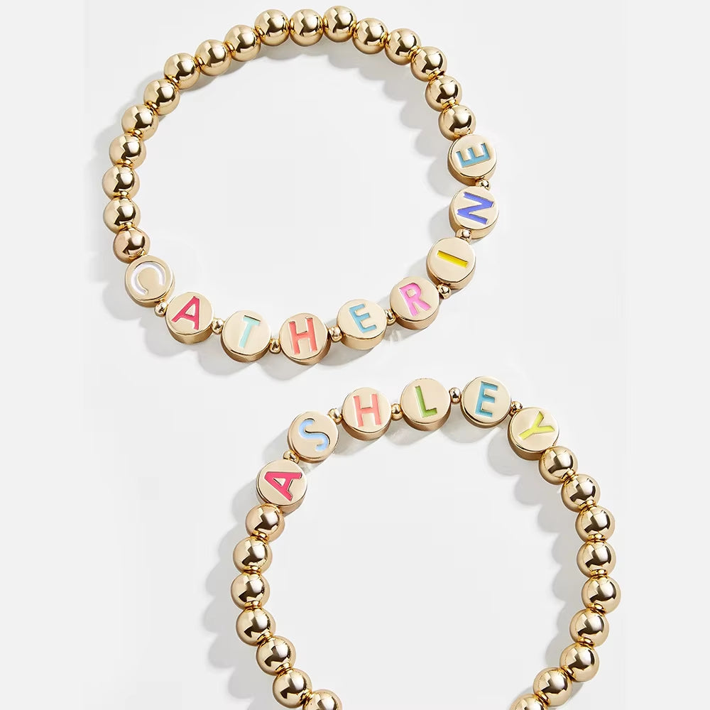 Gold-Plated Minimalist Beaded Bracelet with Personalized Letter Charm