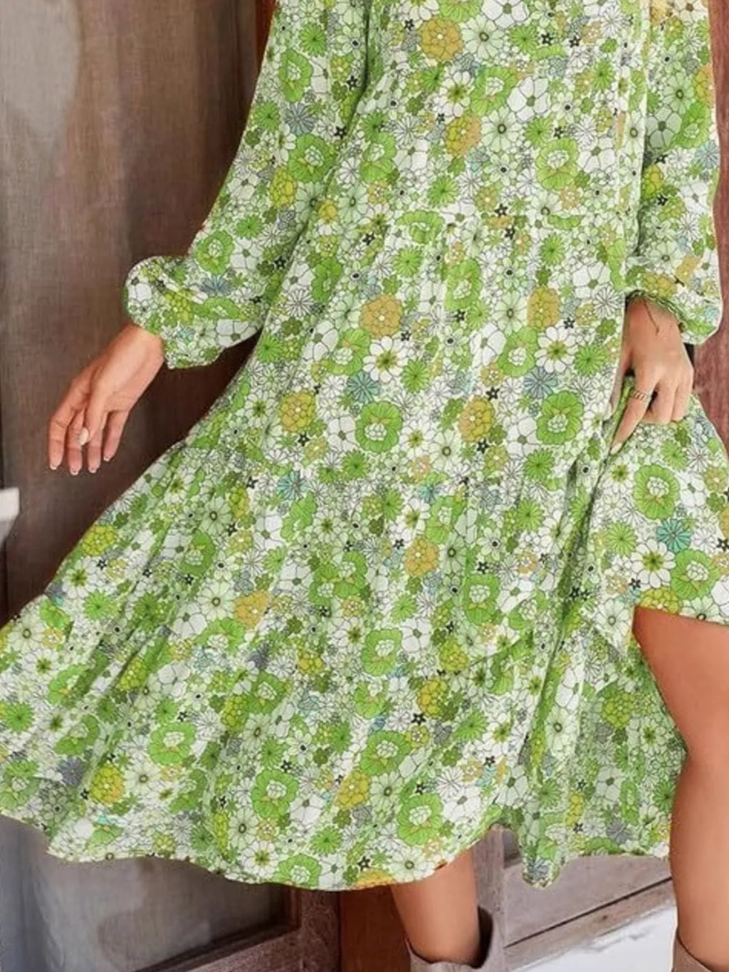 Floral Print Balloon Sleeve Midi Dress