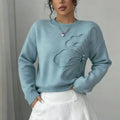 Women's Elegant Floral Applique Crew Neck Sweater Pullover - Image 8