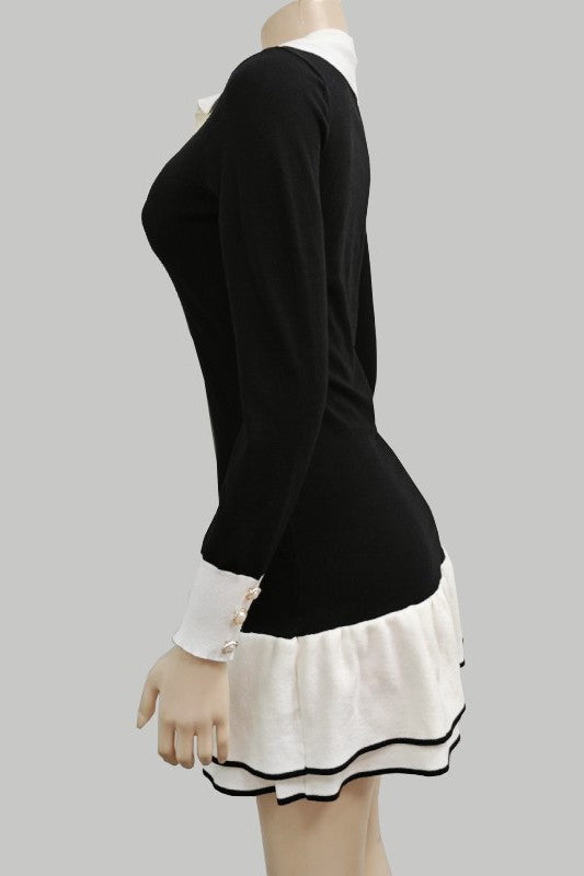 Women's Mini Sweater Dress V-Neck Button