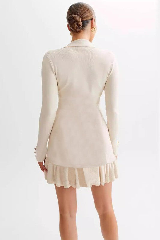 Women's Mini Sweater Dress V-Neck Button