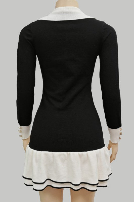 Women's Mini Sweater Dress V-Neck Button