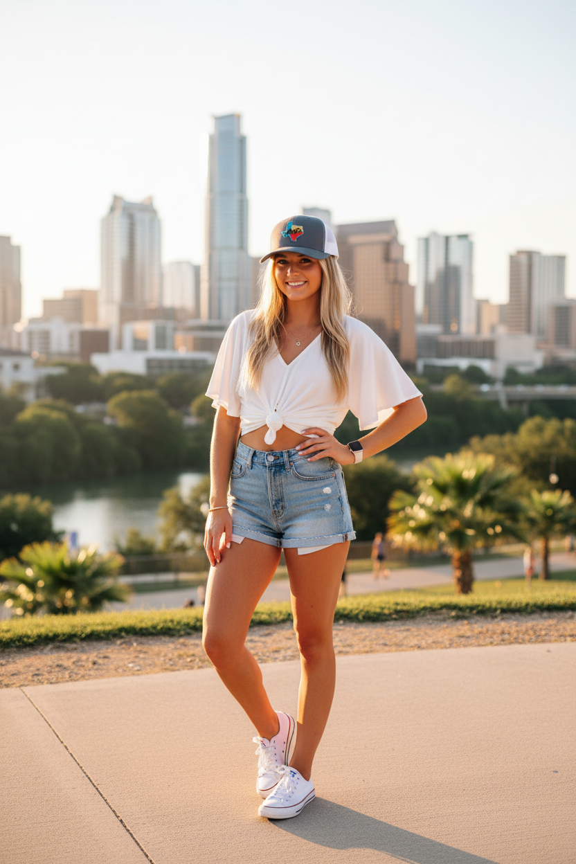 Trucker hat with Texas map and 'Austin' on a white background