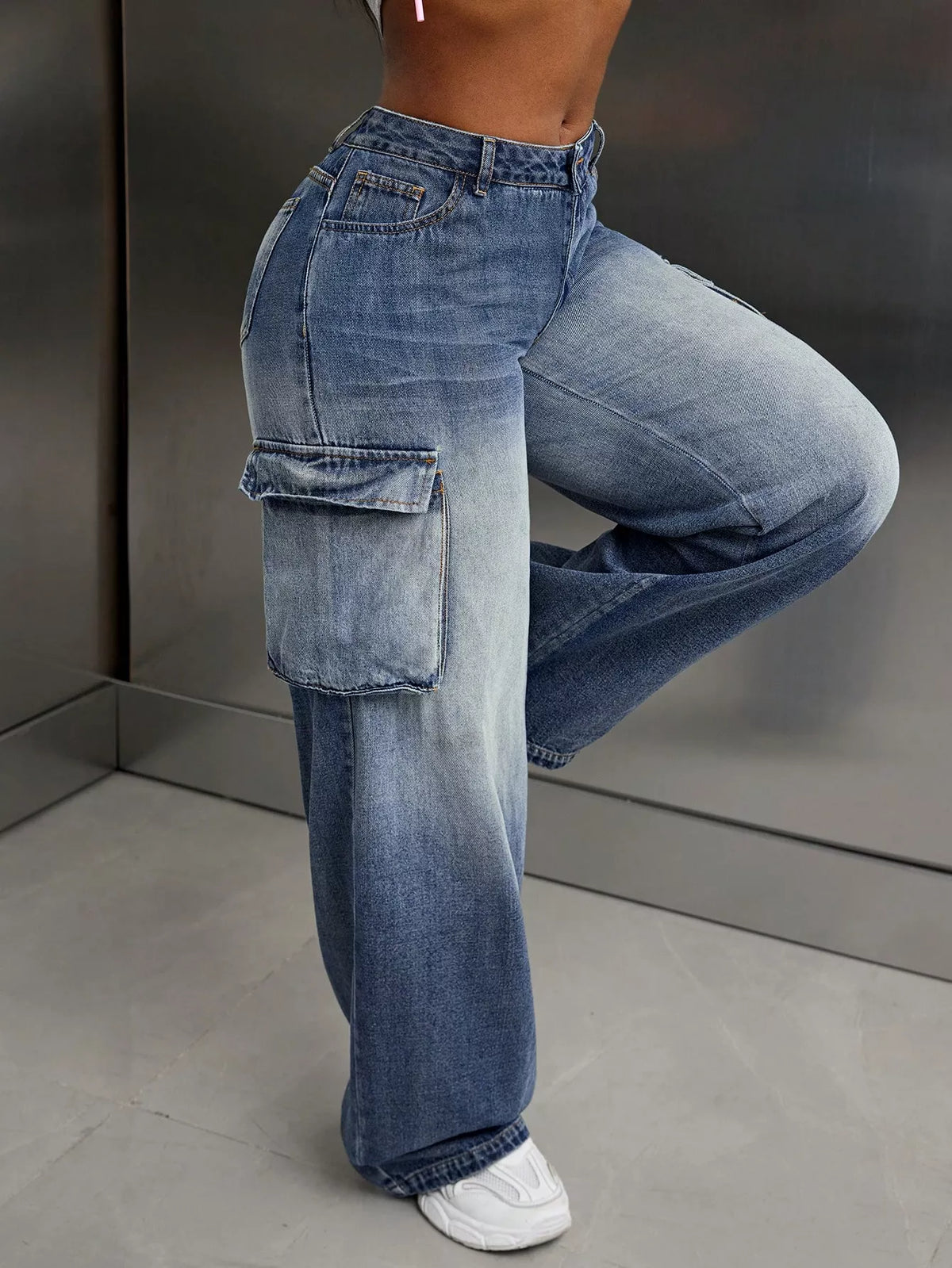 Vintage Wide Leg Cargo Jeans