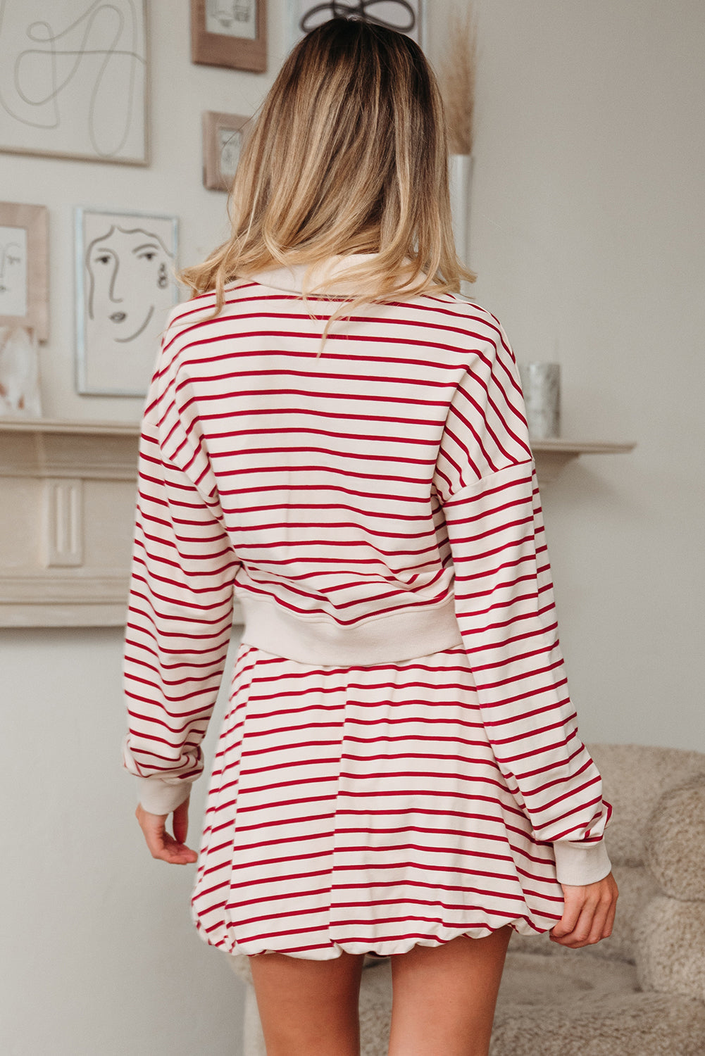Women's Stripe Cropped Pullover and Bubble Mini Skirt Set