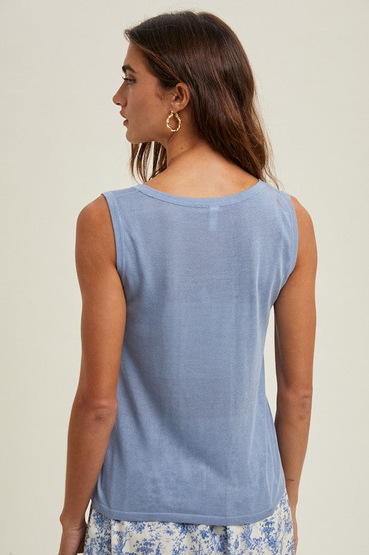 Lightweight Sweater Tank Top in M. Blue - Sleeveless Knit Top