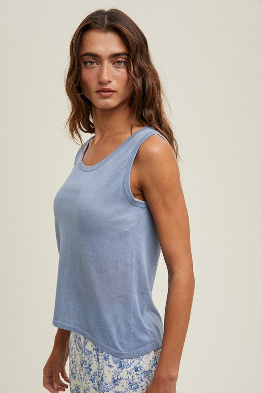 Lightweight Sweater Tank Top in M. Blue - Sleeveless Knit Top