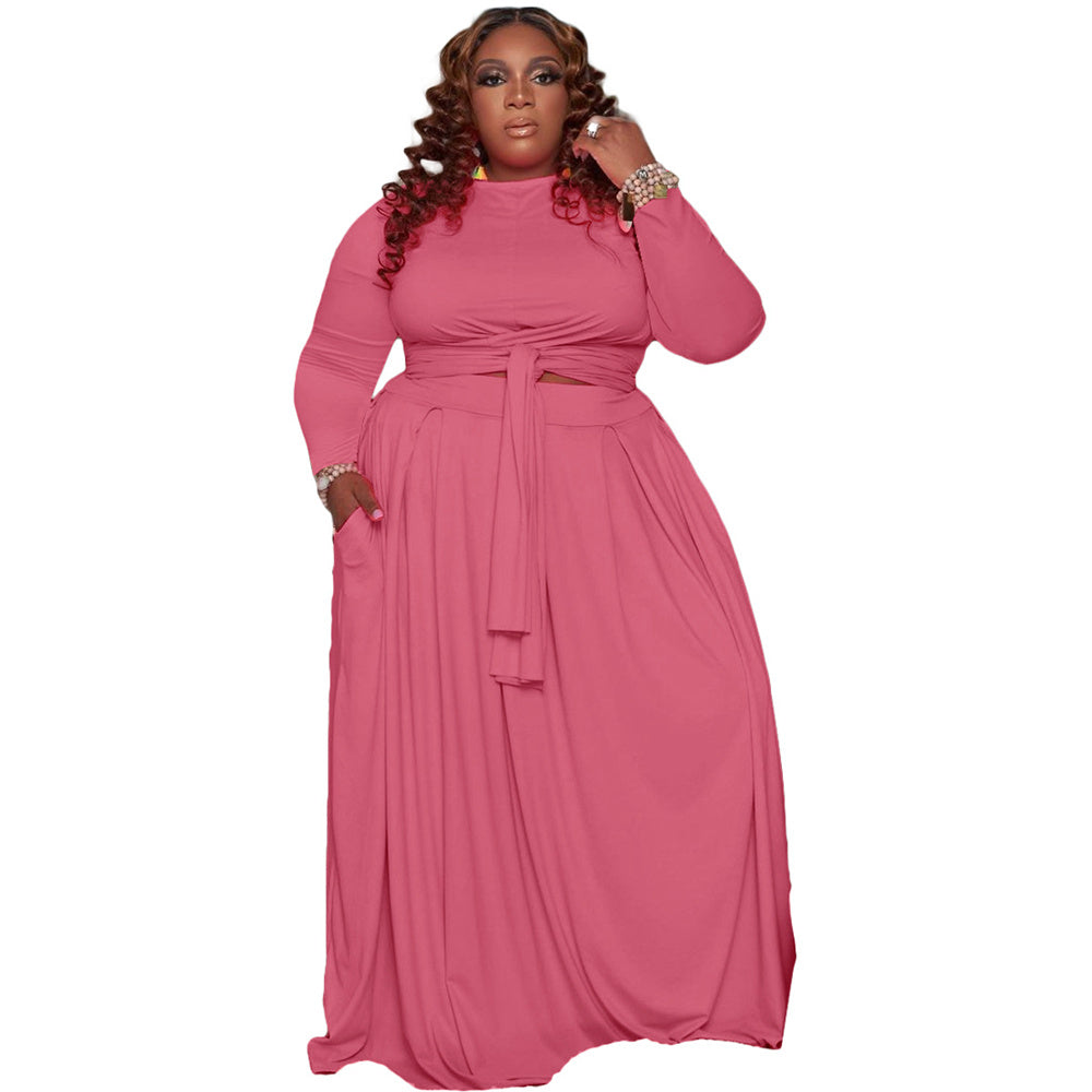 Women's Two-Piece Long Sleeve Crop Top and Maxi Skirt Set - Image 16