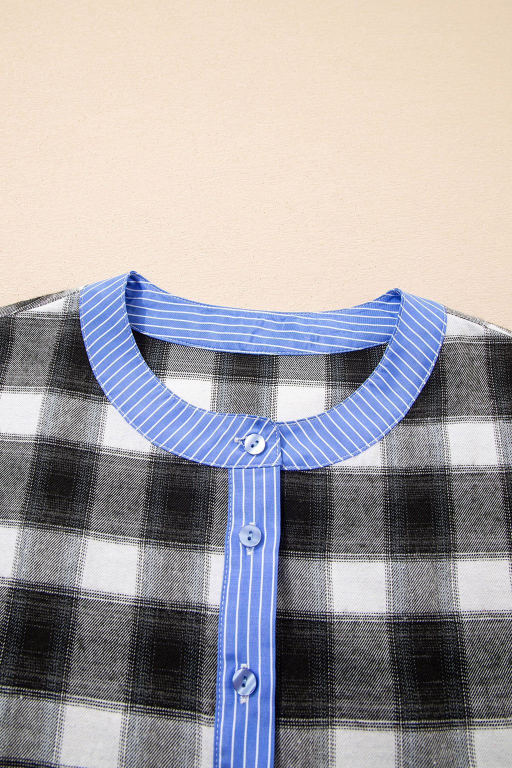 Plaid Contrast Stripe Edge Half-Placket Blouse