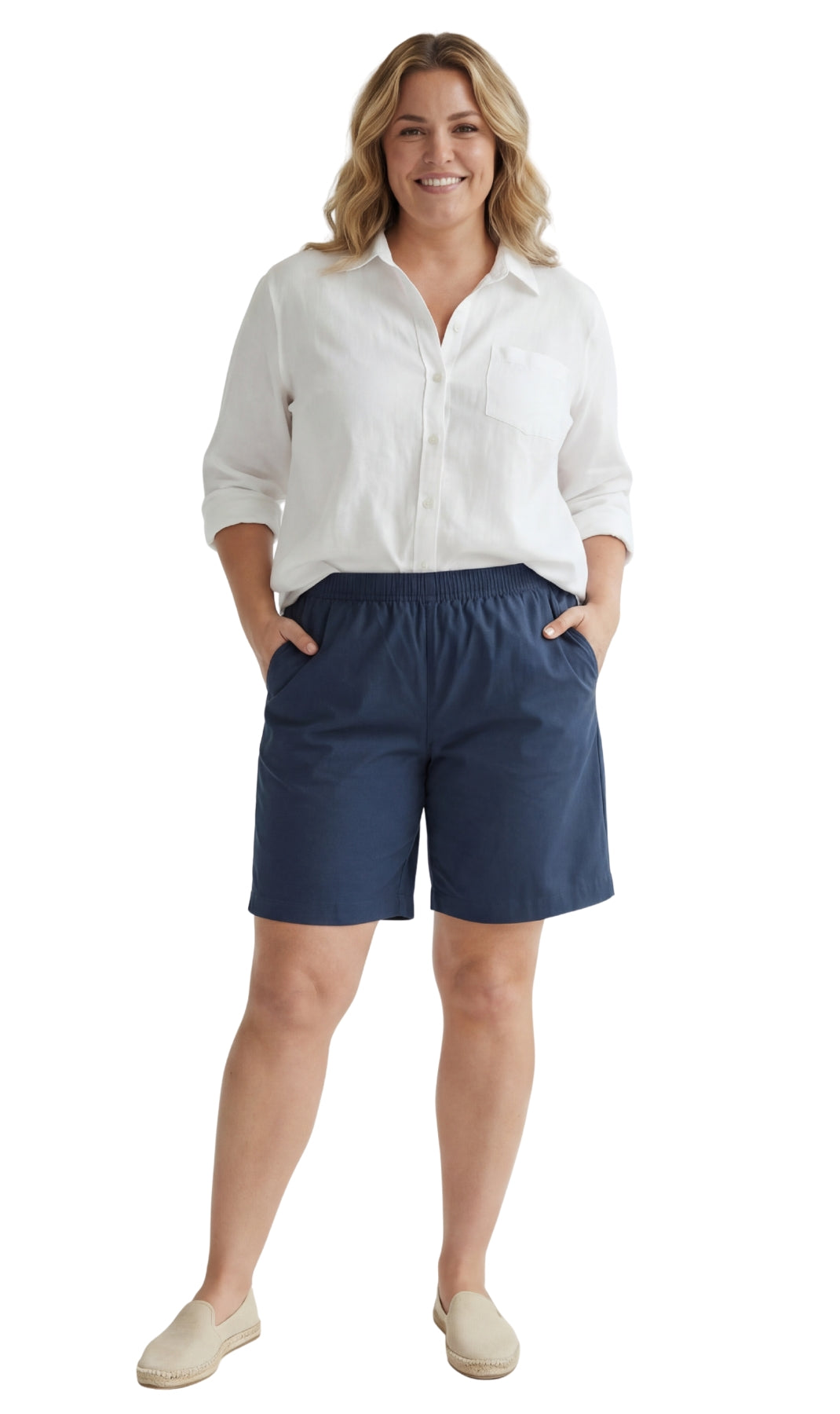 Women's Pull-On Denim and Twill Shorts with Elastic Waist