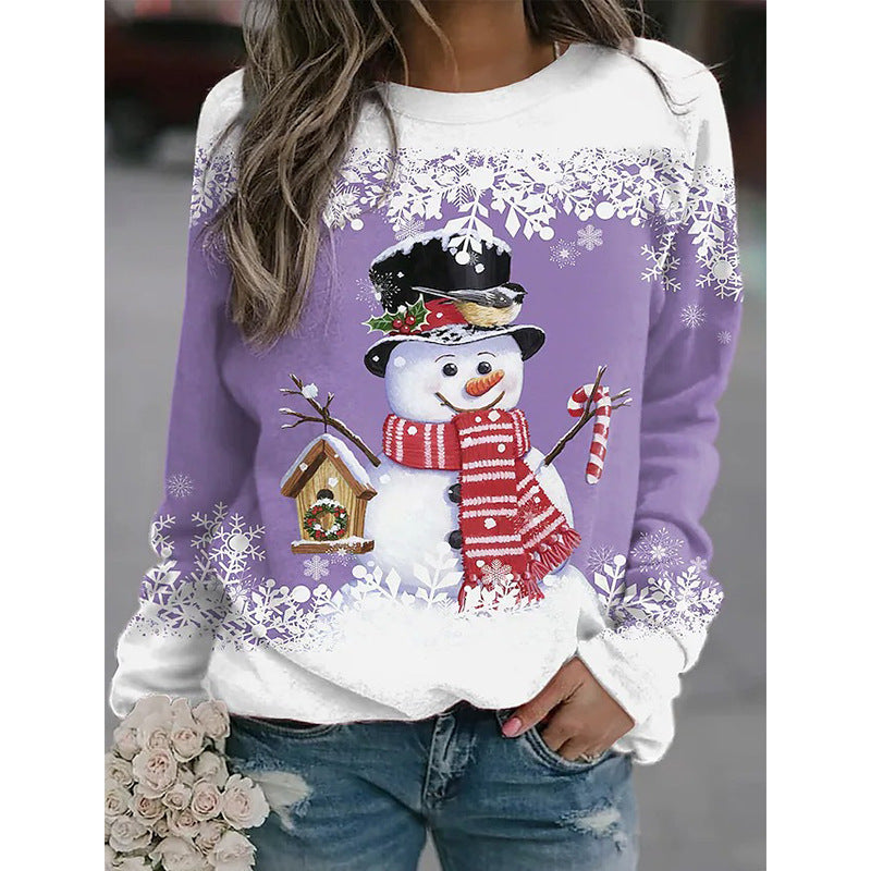 Women's Snowman Printed Panel Loose Sweater
