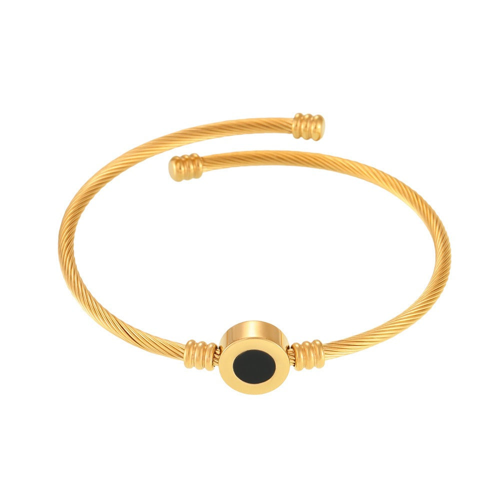 18K gold twill with round inlaid gemstone design noble and elegant bracelet