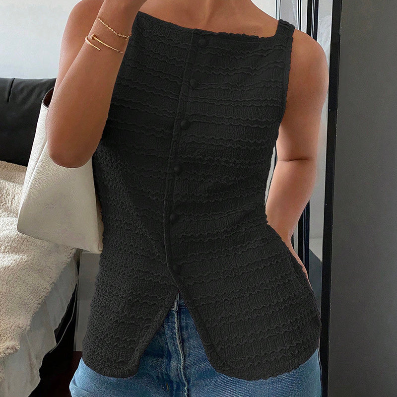 White Square Neck Button Up Vest Trendy Y2K Sleeveless Top - Image 10