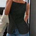 White Square Neck Button Up Vest Trendy Y2K Sleeveless Top - Image 10